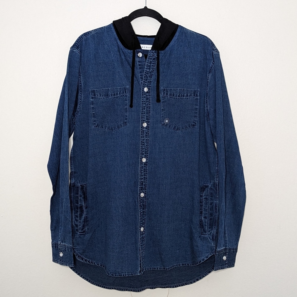 Pacsun Denim Hooded Long Sleeve Button Down Shirt